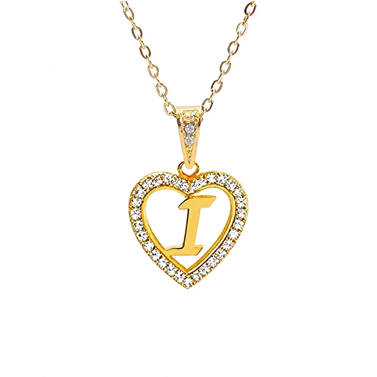 Personal 316 Stainless Steel CZ Heart Initial Necklace - Initial I