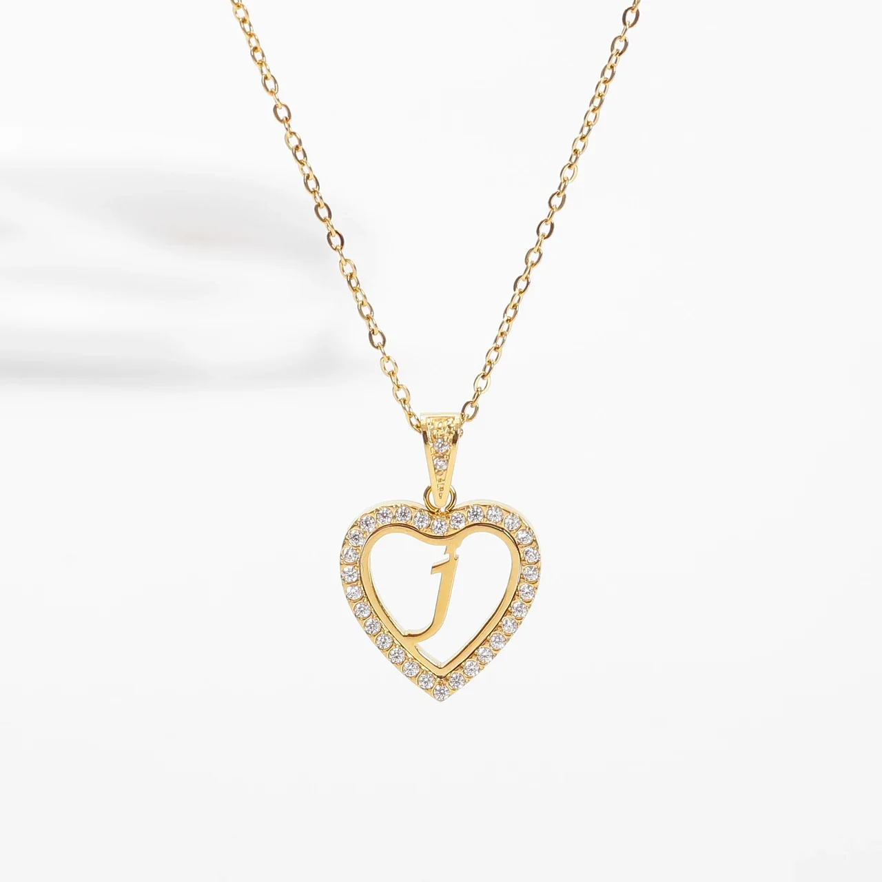 Personal 316 Stainless Steel CZ Heart Initial Necklace - Initial J