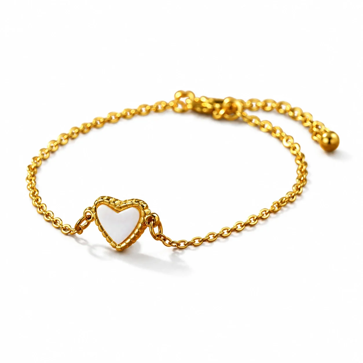 Produktfoto: Armband mit weißer Herzeinlage, 18K vergoldeter 316 Edelstahl