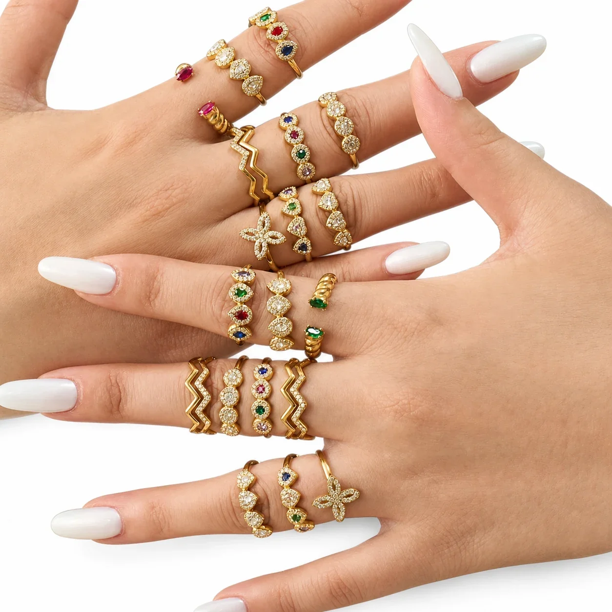 Playful 316 Stainless Steel Open-Front Pavé Motif Ring