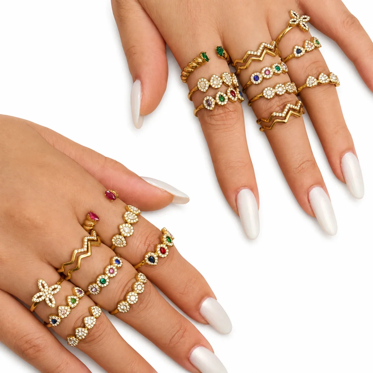 Playful 316 Stainless Steel Open-Front Pavé Motif Ring
