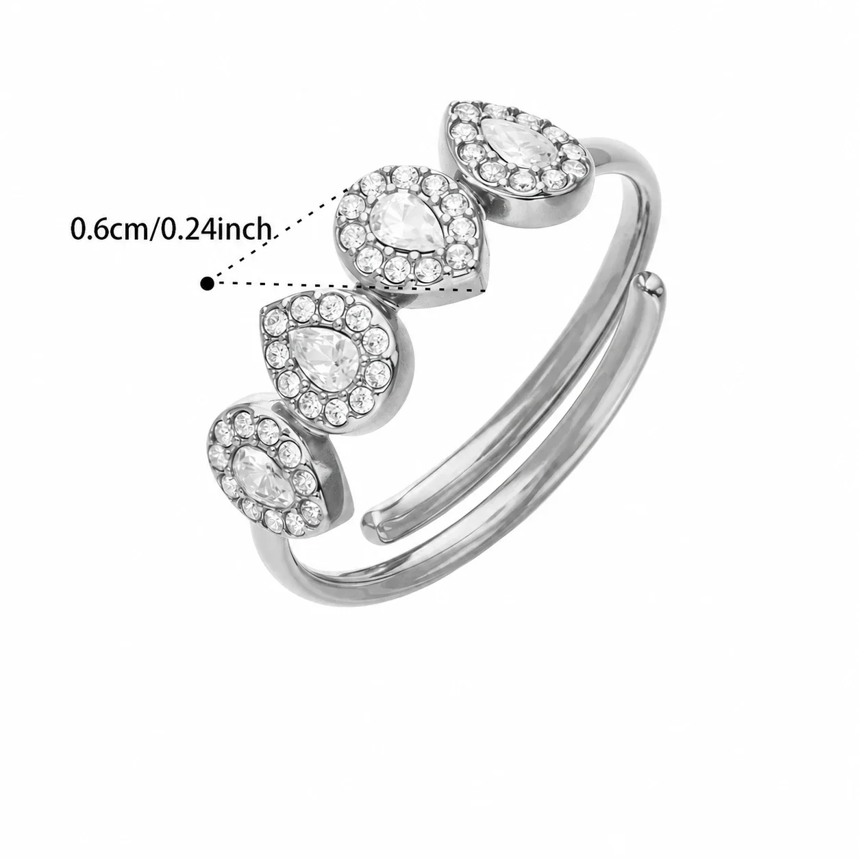 Playful 316 Stainless Steel Open-Front Pavé Motif Ring - A088 Silver White CZ