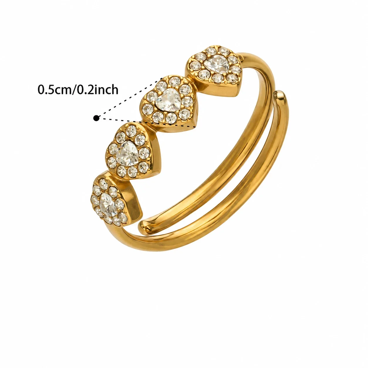 Playful 316 Stainless Steel Open-Front Pavé Motif Ring - A096 Gold White CZ
