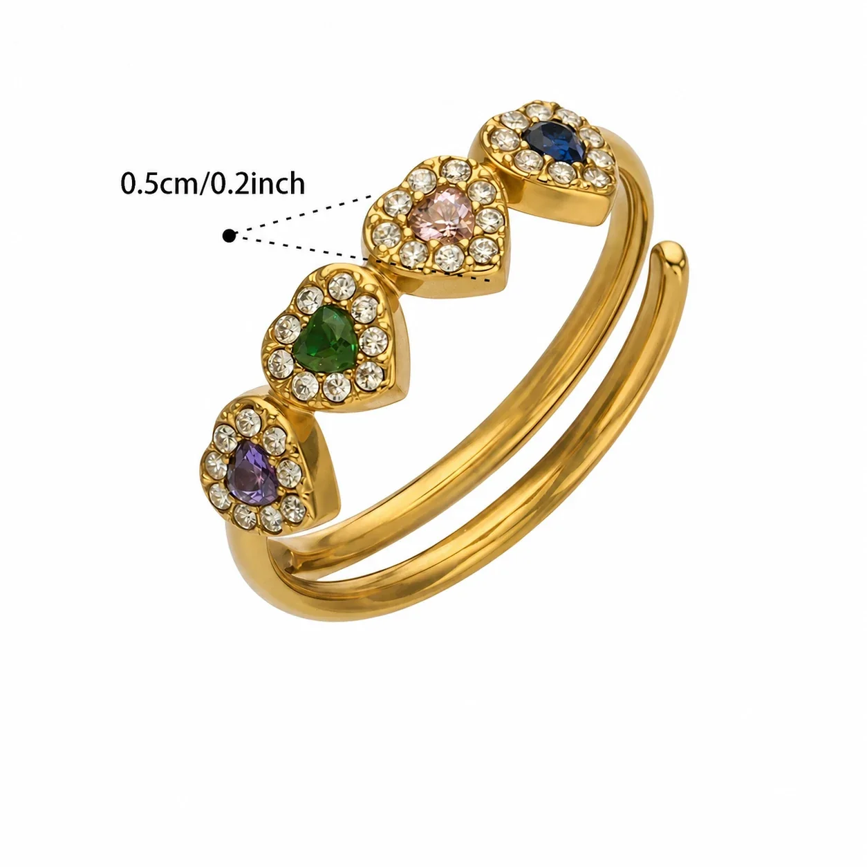 Playful 316 Stainless Steel Open-Front Pavé Motif Ring - A096 Gold Multicolor CZ