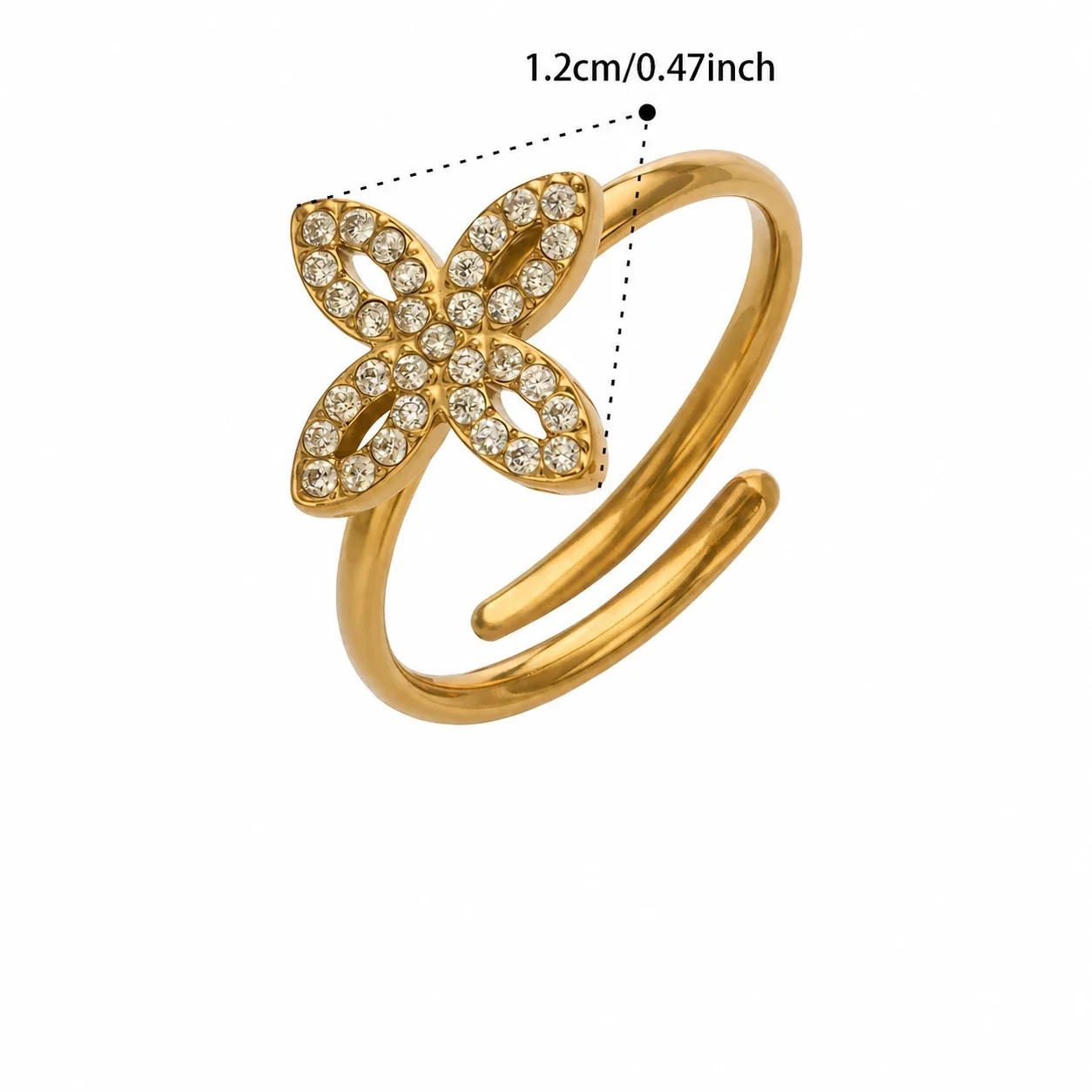 Playful 316 Stainless Steel Open-Front Pavé Motif Ring - A152 Gold