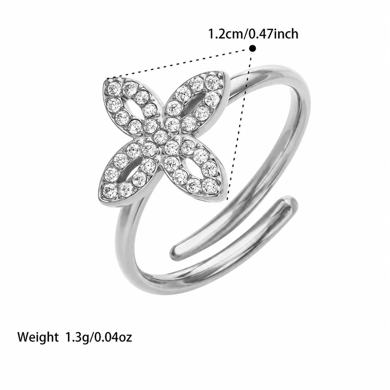 Playful 316 Stainless Steel Open-Front Pavé Motif Ring - A152 Silver