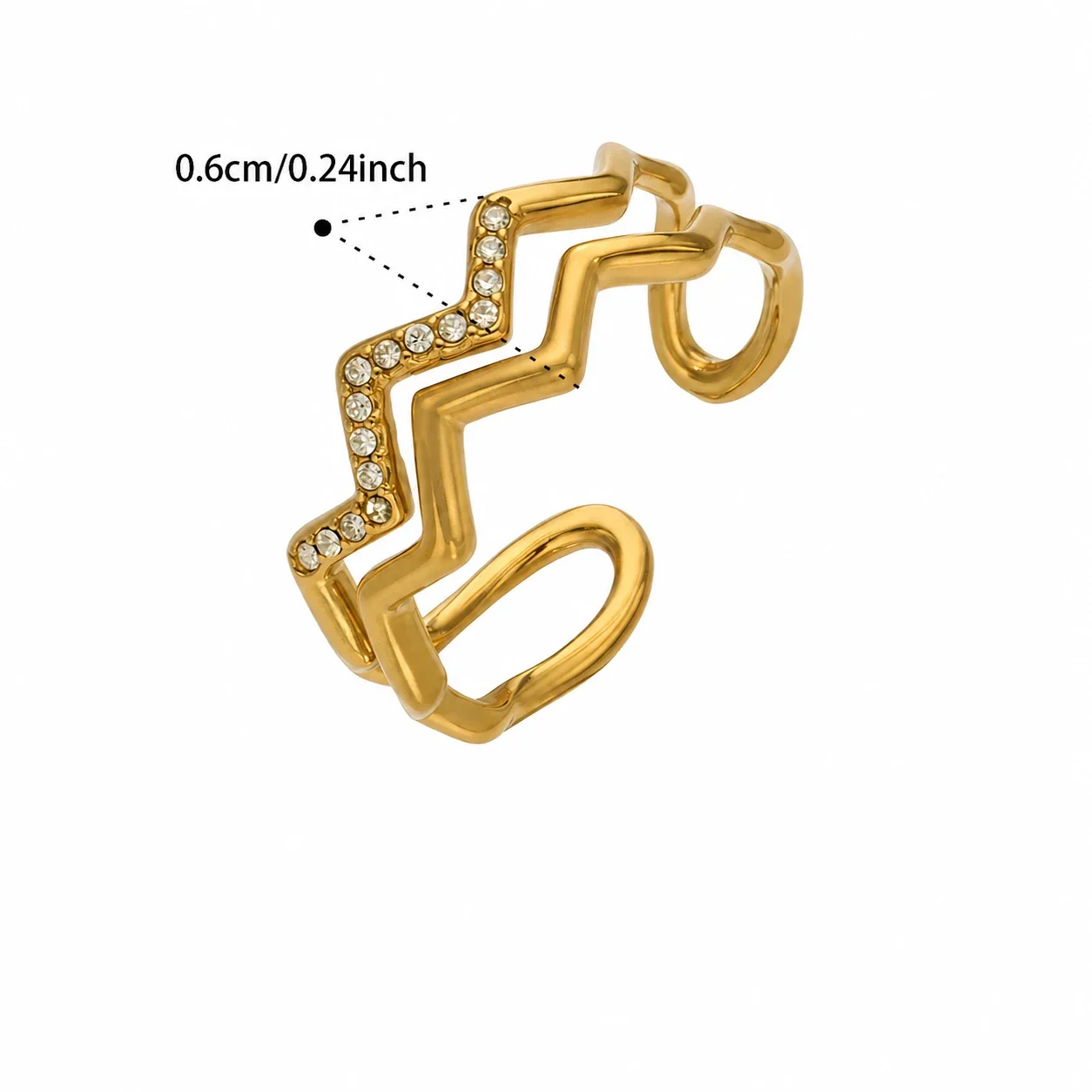 Playful 316 Stainless Steel Open-Front Pavé Motif Ring - A529 Gold
