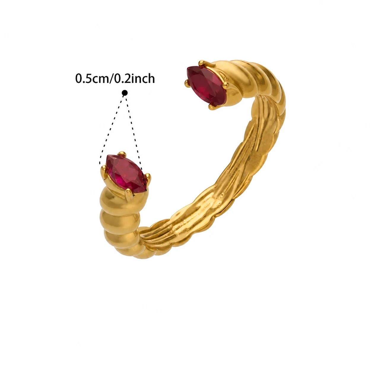 Playful 316 Stainless Steel Open-Front Pavé Motif Ring - Gold Red Glass Stone Small