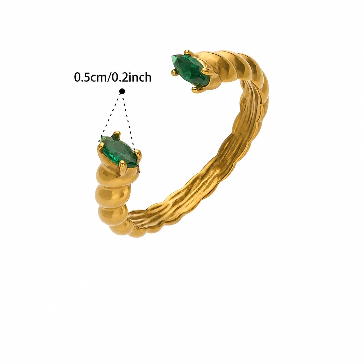 Playful 316 Stainless Steel Open-Front Pavé Motif Ring - Gold Green Glass Stone Small