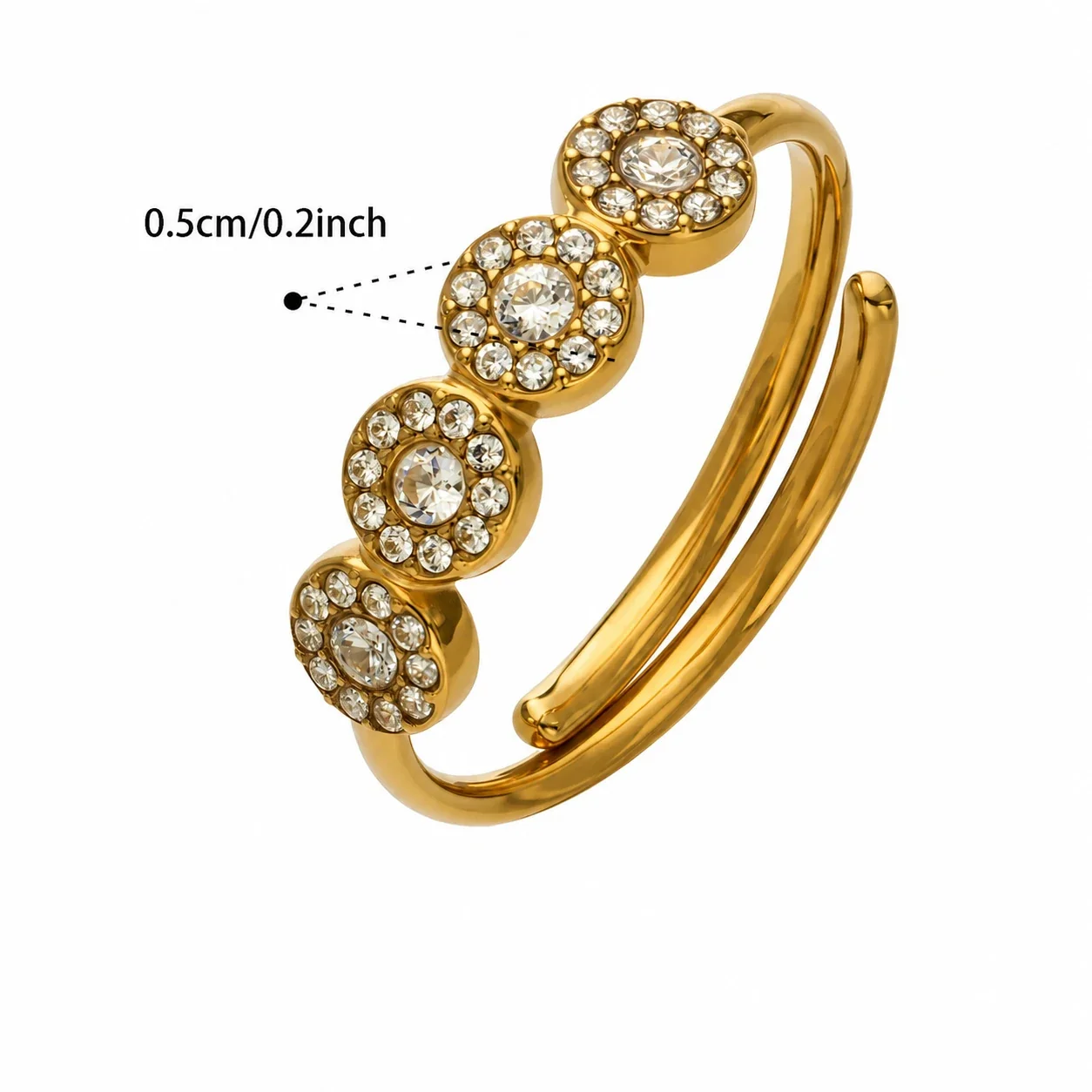 Playful 316 Stainless Steel Open-Front Pavé Motif Ring - A081 Gold White CZ
