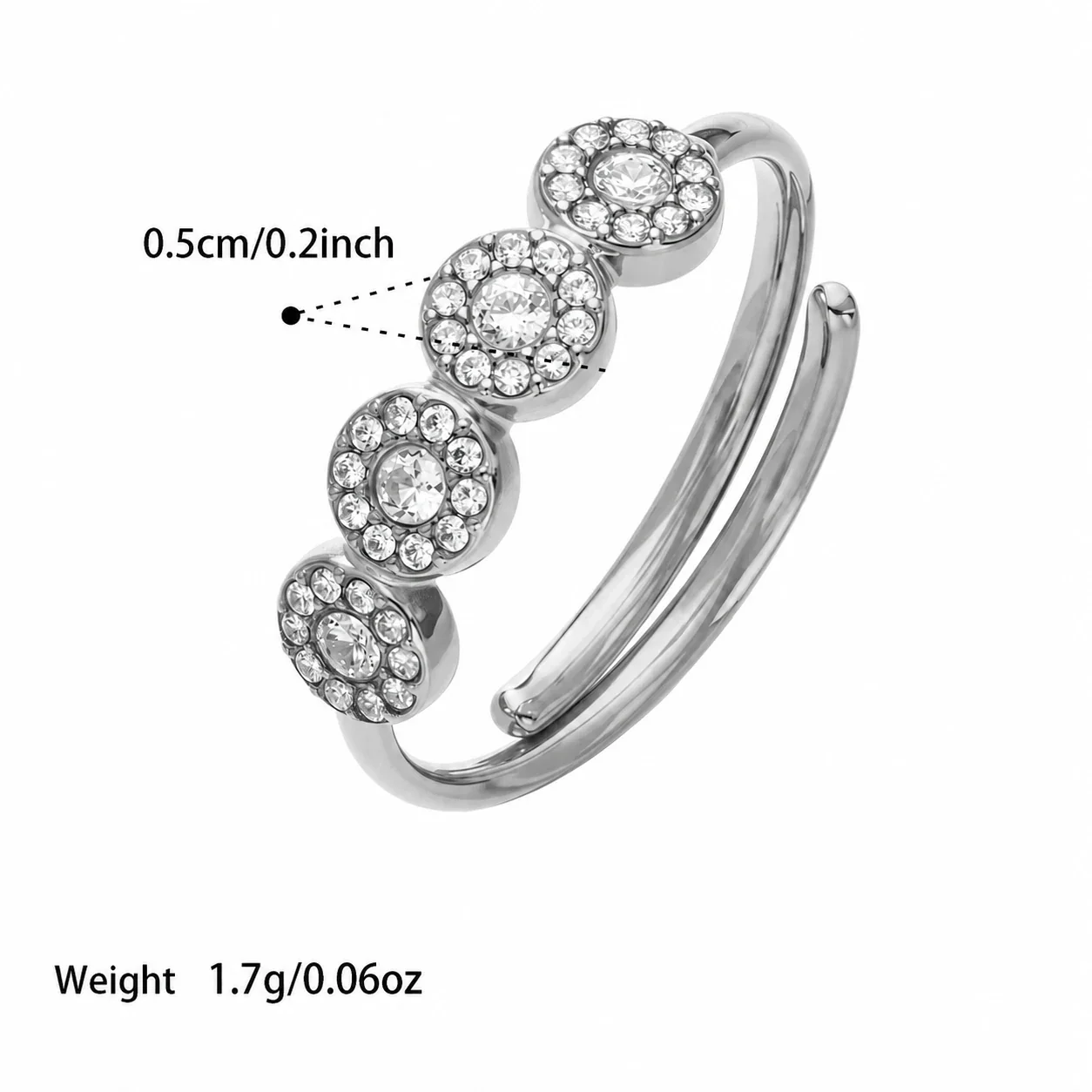 Playful 316 Stainless Steel Open-Front Pavé Motif Ring - A081 Silver White CZ