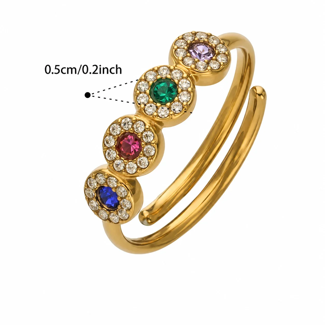 Playful 316 Stainless Steel Open-Front Pavé Motif Ring - A081 Gold Multicolor CZ