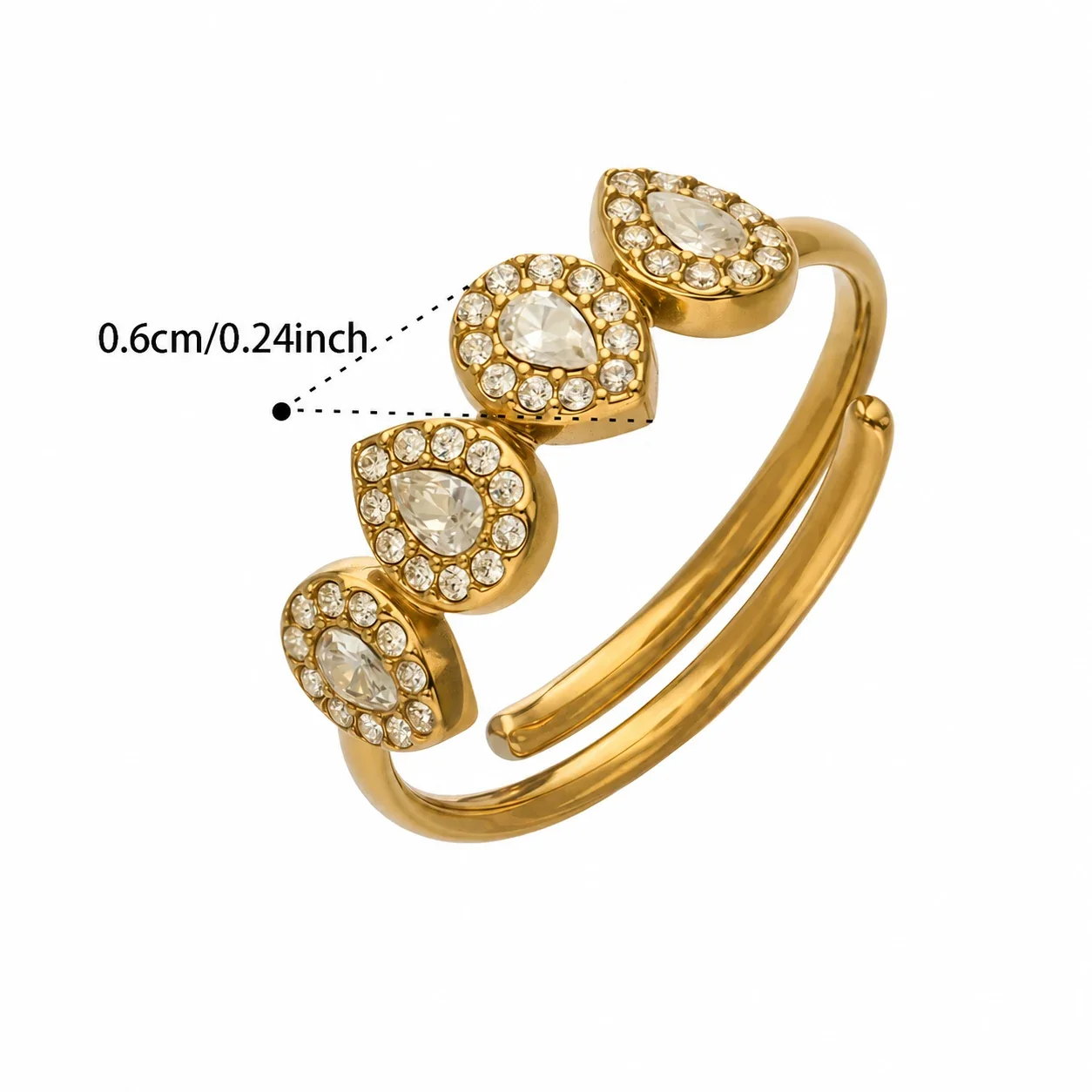 Playful 316 Stainless Steel Open-Front Pavé Motif Ring - A088 Gold White CZ