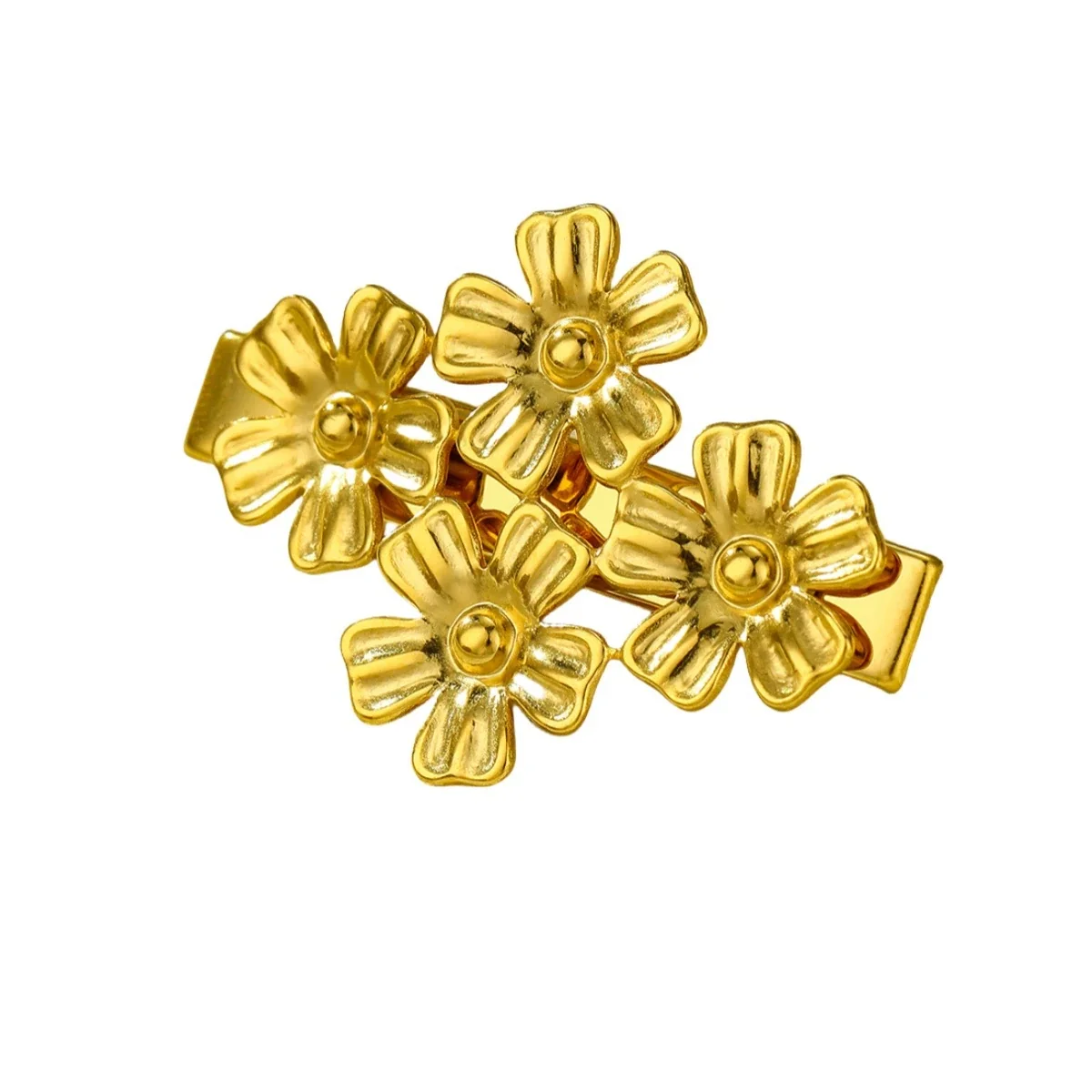 Flower Hair Clip with Sculpted Petals in 18K Gold-Plated Steel