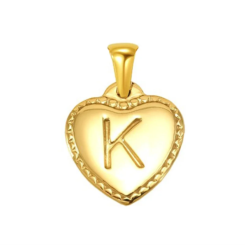 Polished Gold-Plated Heart Initial Pendant Necklace - Gold Initial K