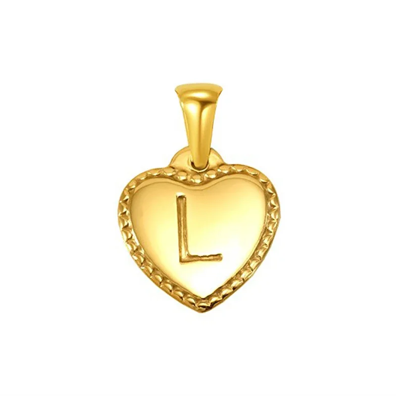 Polished Gold-Plated Heart Initial Pendant Necklace - Gold Initial L