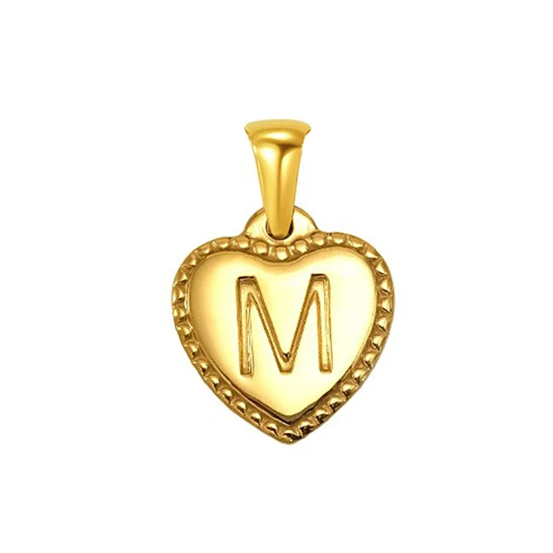 Polished Gold-Plated Heart Initial Pendant Necklace - Gold Initial M