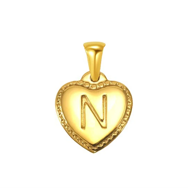 Polished Gold-Plated Heart Initial Pendant Necklace - Gold Initial N