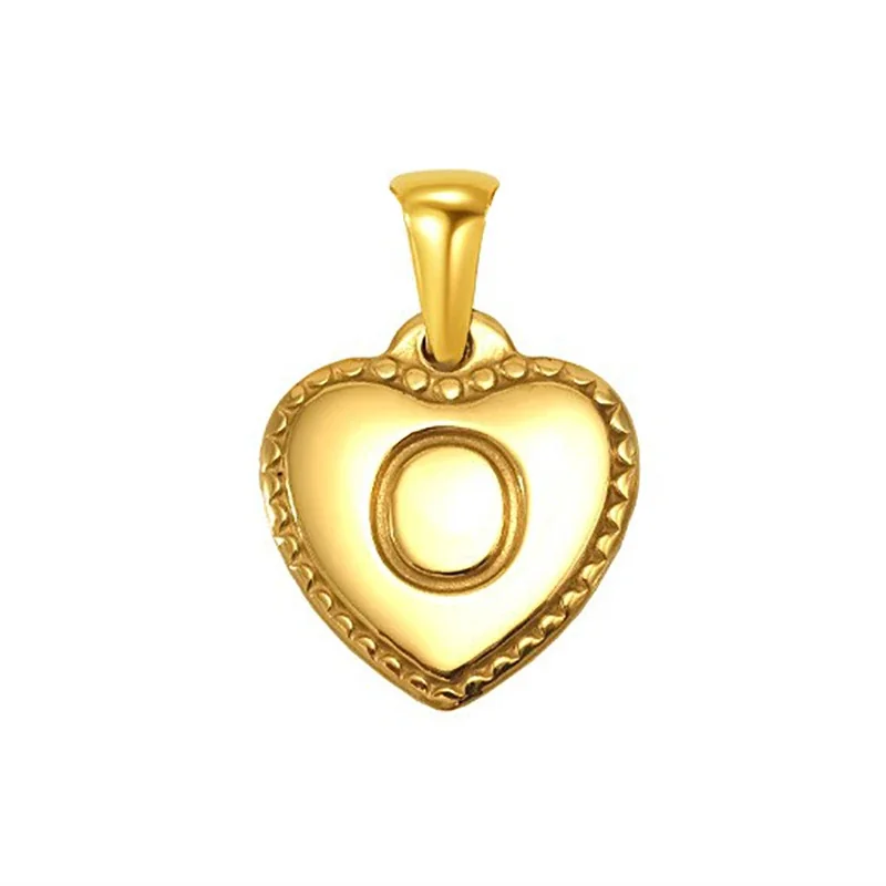 Polished Gold-Plated Heart Initial Pendant Necklace - Gold Initial O