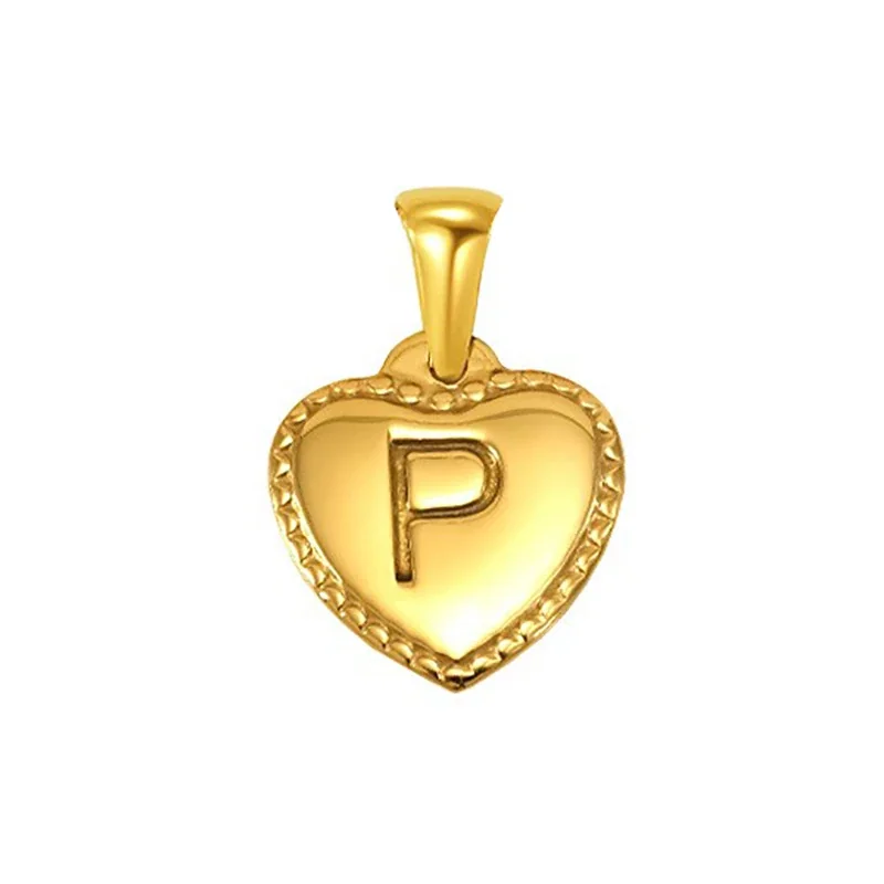 Polished Gold-Plated Heart Initial Pendant Necklace - Gold Initial P