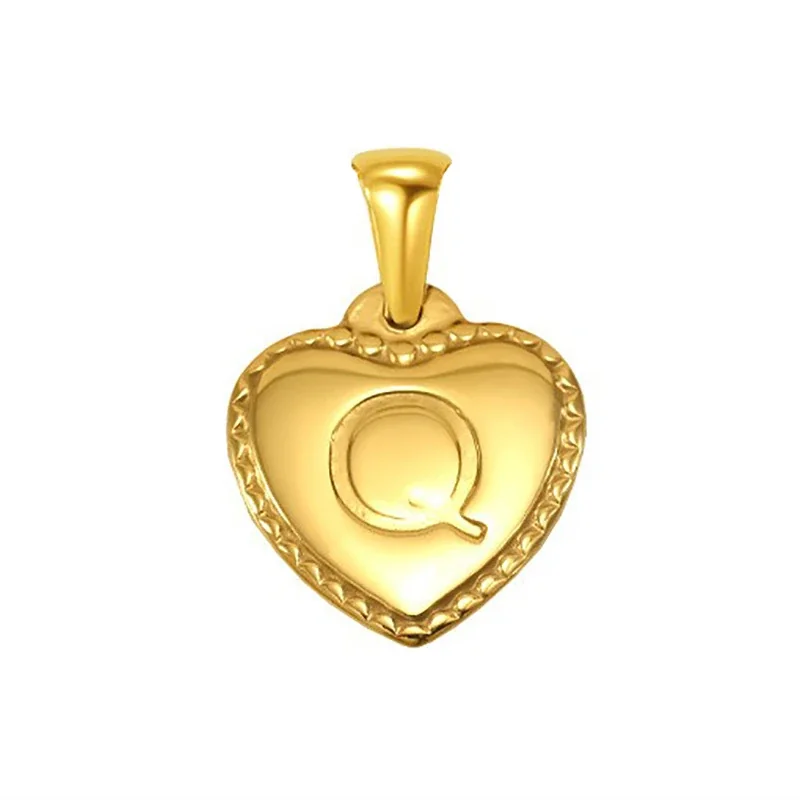 Polished Gold-Plated Heart Initial Pendant Necklace - Gold Initial Q