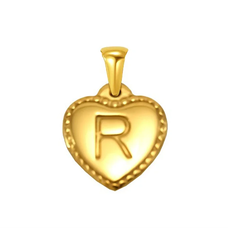 Polished Gold-Plated Heart Initial Pendant Necklace - Gold Initial R