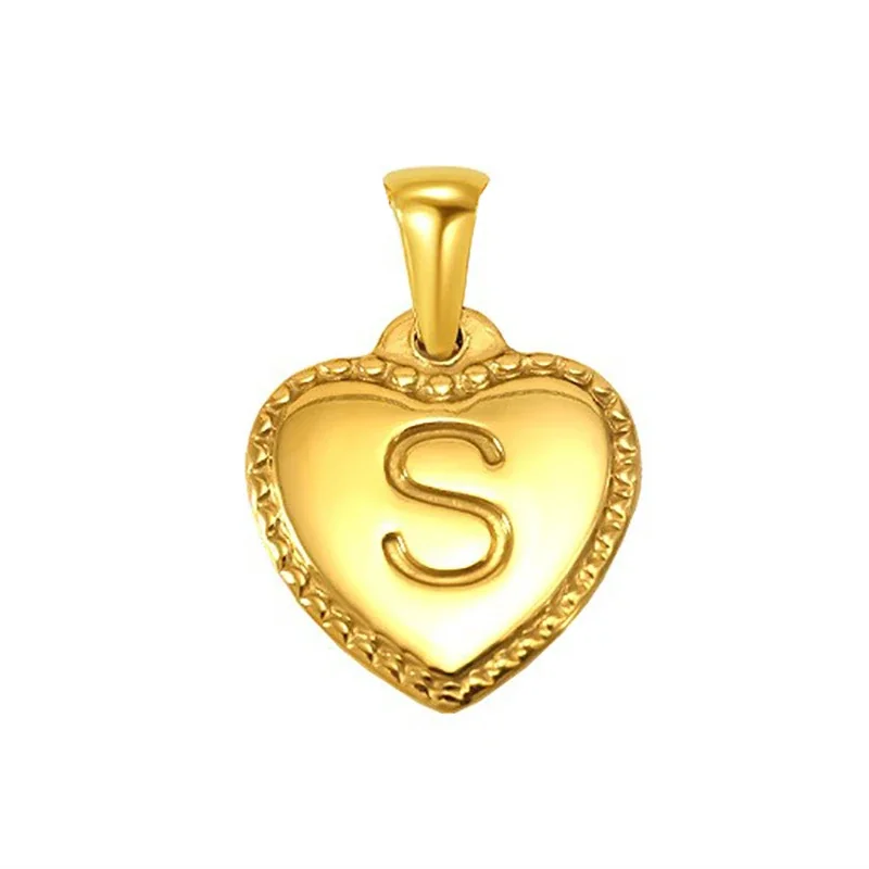Polished Gold-Plated Heart Initial Pendant Necklace - Gold Initial S