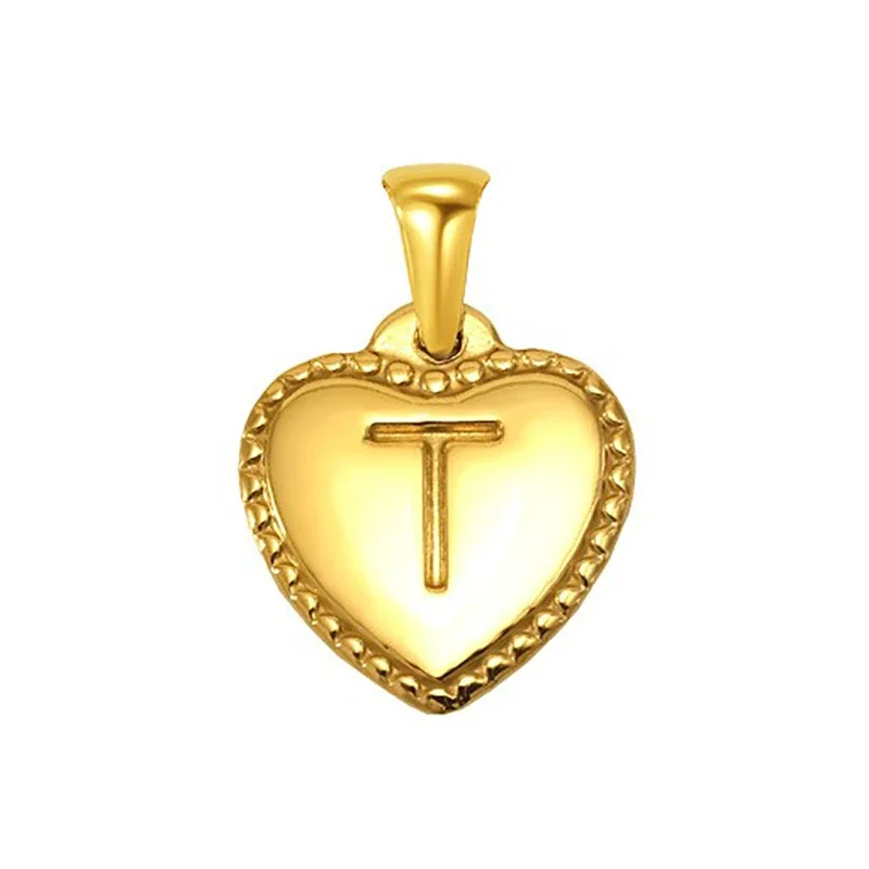 Polished Gold-Plated Heart Initial Pendant Necklace - Gold Initial T