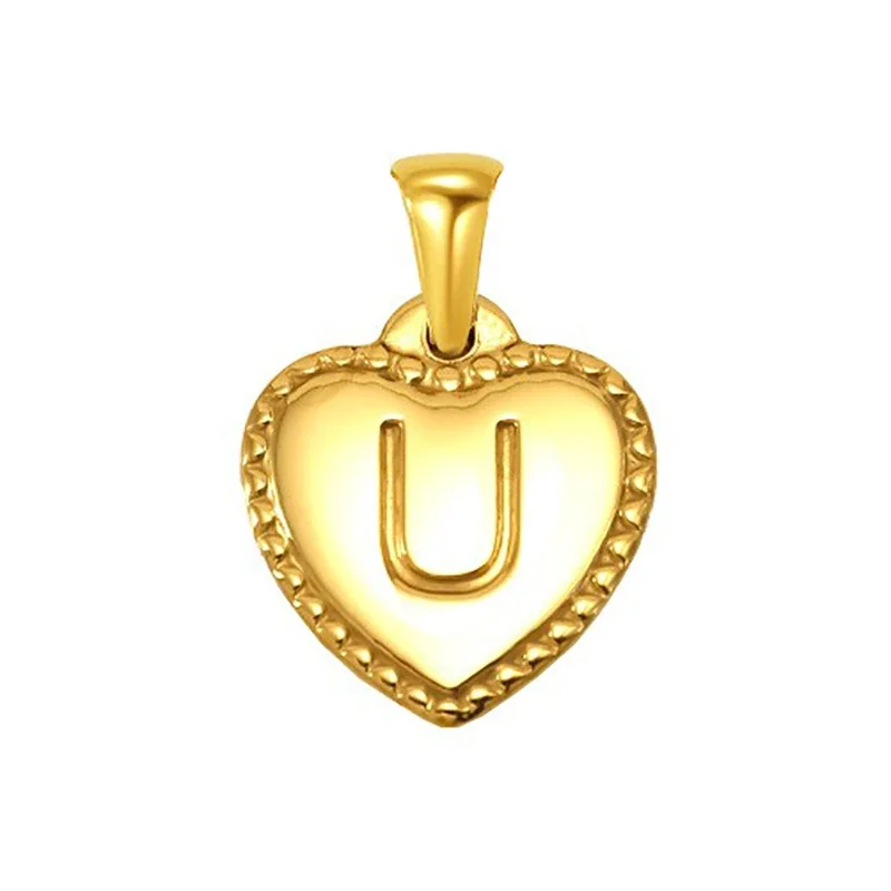 Polished Gold-Plated Heart Initial Pendant Necklace - Gold Initial U