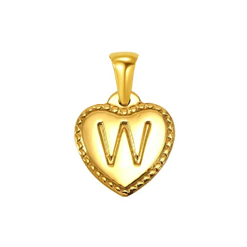 Polished Gold-Plated Heart Initial Pendant Necklace - Gold Initial W