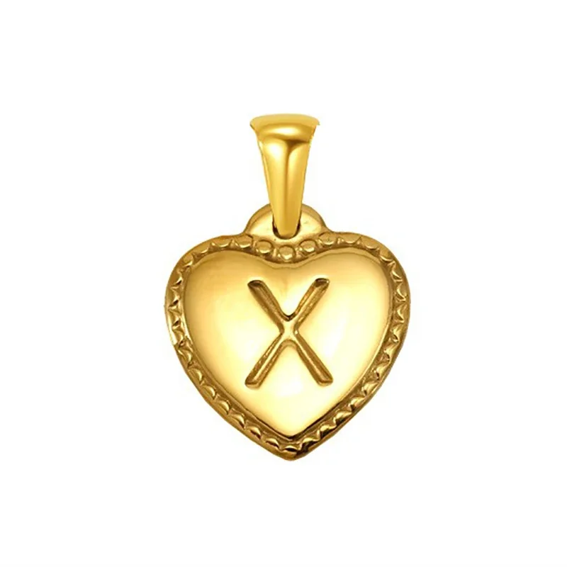 Polished Gold-Plated Heart Initial Pendant Necklace - Gold Initial X