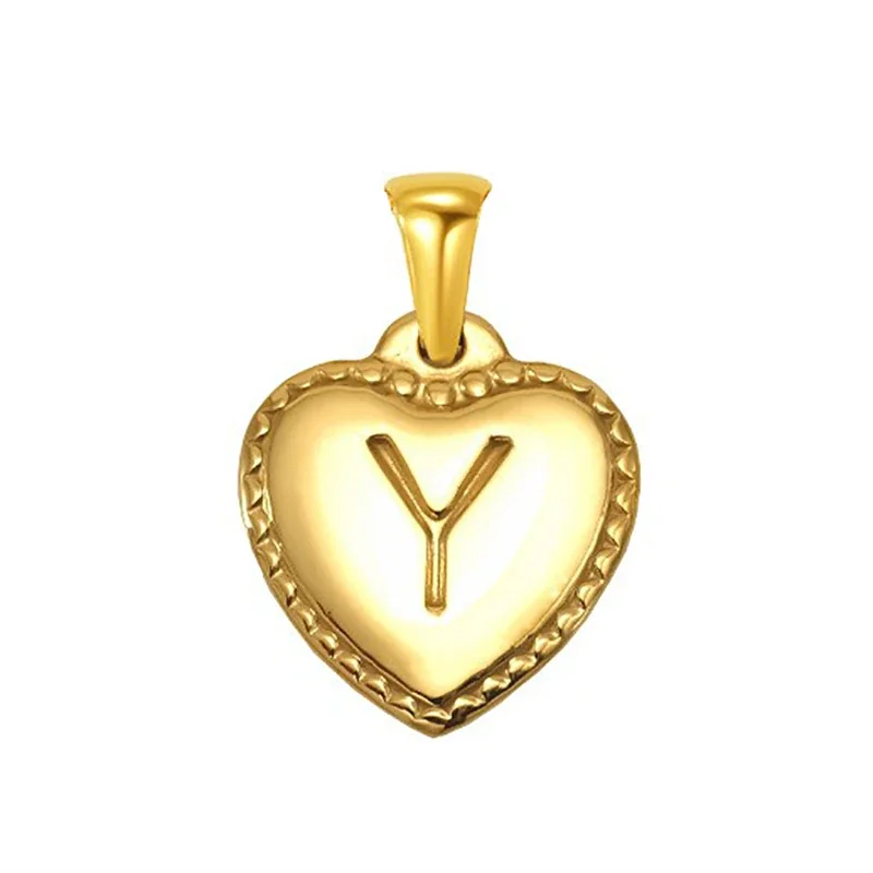 Polished Gold-Plated Heart Initial Pendant Necklace - Gold Initial Y