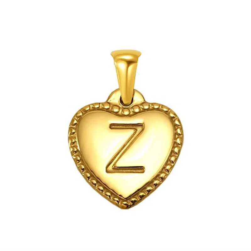 Polished Gold-Plated Heart Initial Pendant Necklace - Gold Initial Z