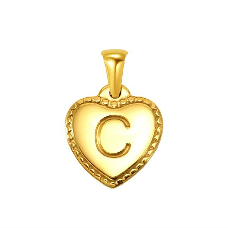 Polished Gold-Plated Heart Initial Pendant Necklace - Gold Initial C