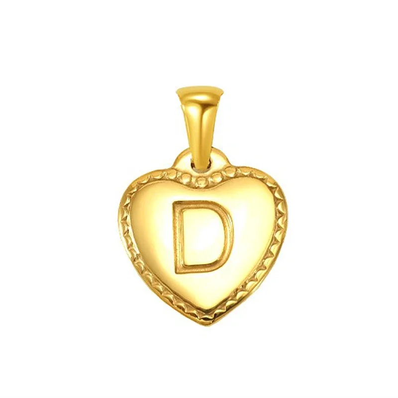 Polished Gold-Plated Heart Initial Pendant Necklace - Gold Initial D