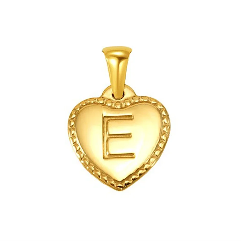 Polished Gold-Plated Heart Initial Pendant Necklace - Gold Initial E