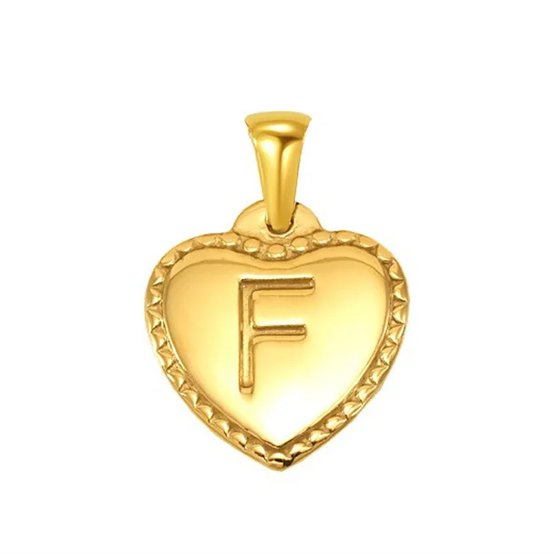 Polished Gold-Plated Heart Initial Pendant Necklace - Gold Initial F