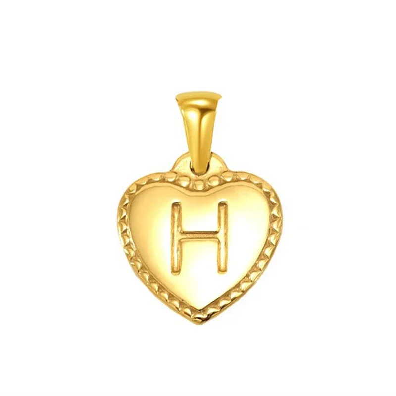 Polished Gold-Plated Heart Initial Pendant Necklace - Gold Initial H