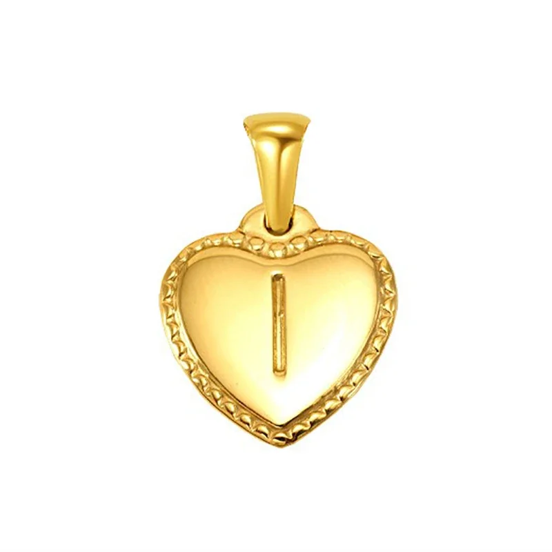 Polished Gold-Plated Heart Initial Pendant Necklace - Gold Initial I
