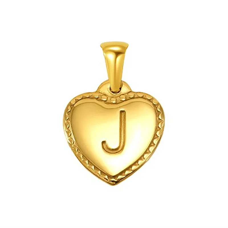 Polished Gold-Plated Heart Initial Pendant Necklace - Gold Initial J