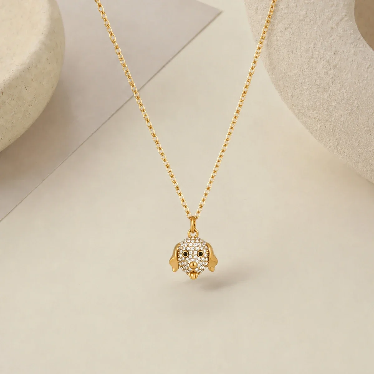 Hondenhangerketting met kristalpavé, 18K verguld productfoto