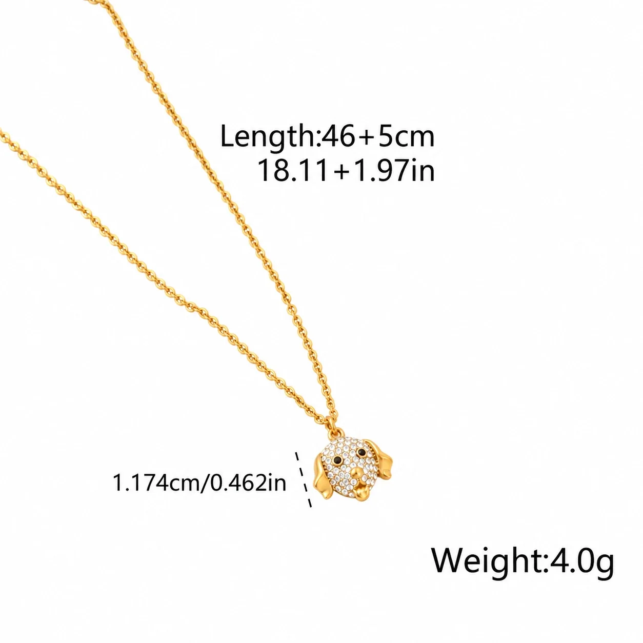 Hondenhangerketting met kristalpavé, 18K verguld productfoto