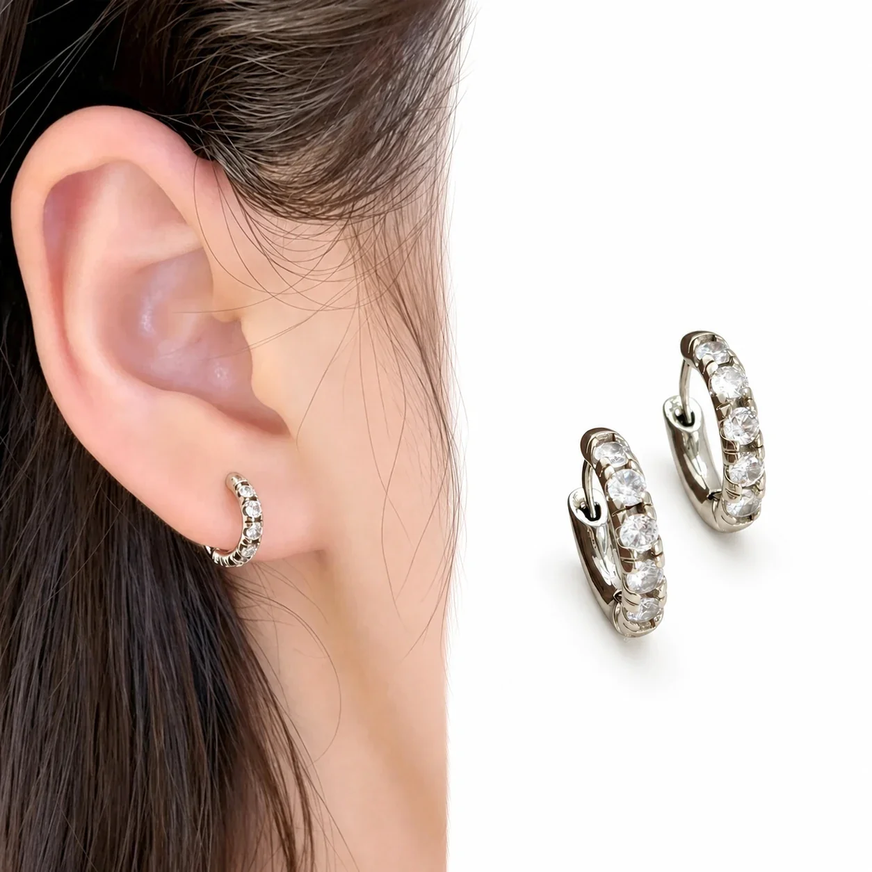Gilded 316 Stainless Steel CZ Motif Ear Cuffs