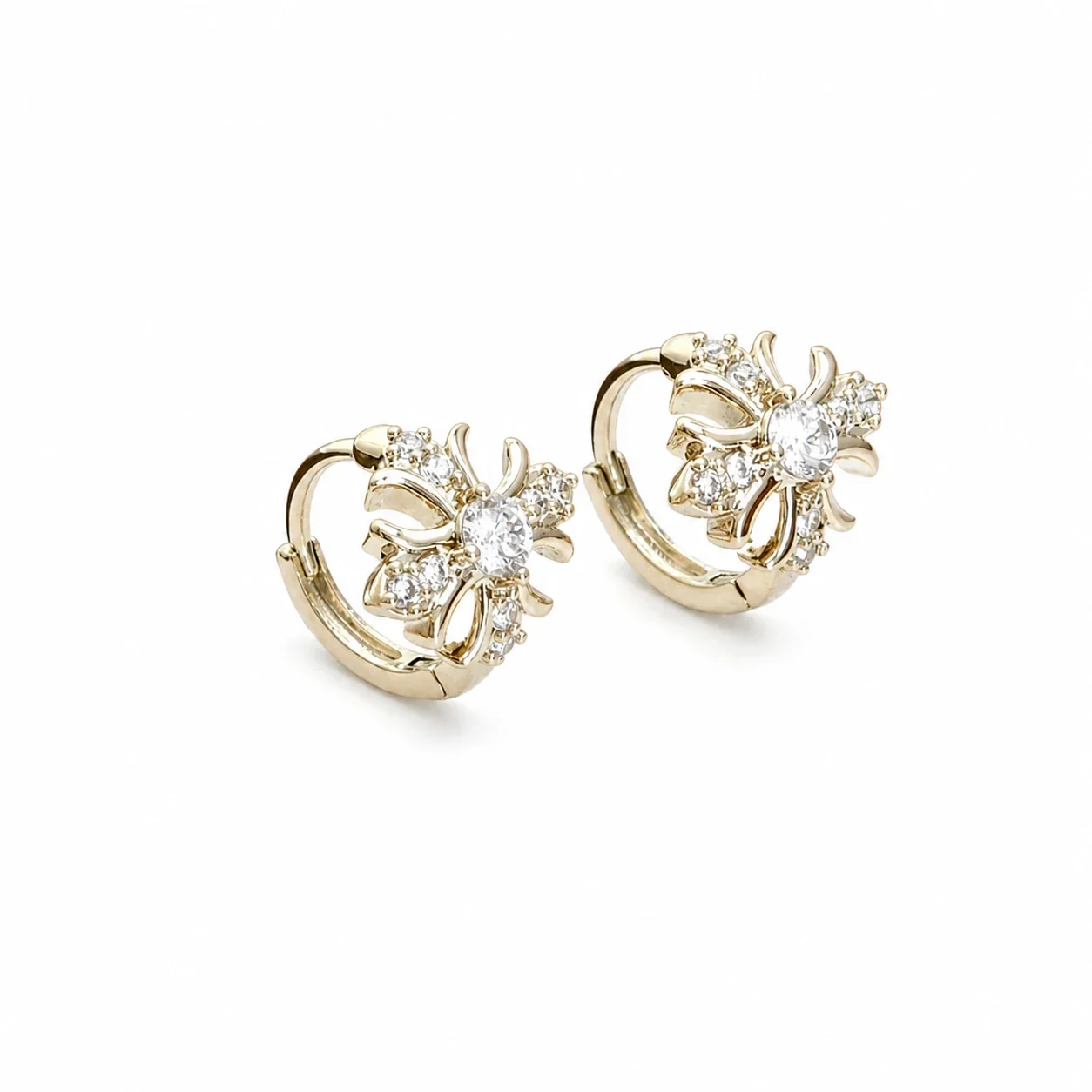 Gilded 316 Stainless Steel CZ Motif Ear Cuffs - Gold Cross Flower Single