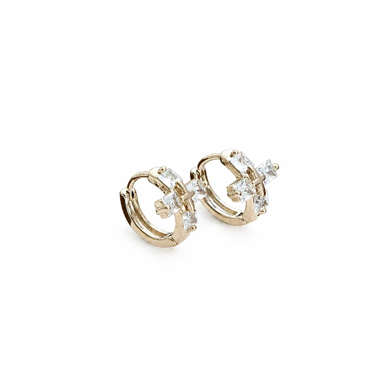 Gilded 316 Stainless Steel CZ Motif Ear Cuffs - Gold CZ Cross Single
