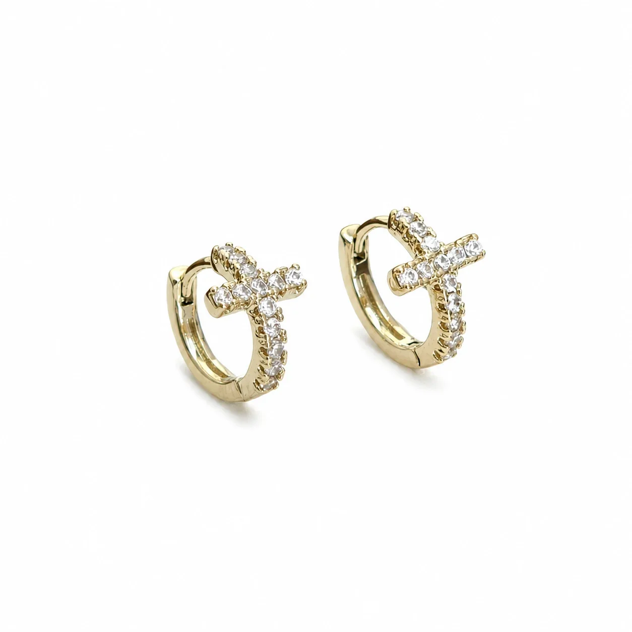 Gilded 316 Stainless Steel CZ Motif Ear Cuffs - Gold Pavé CZ Cross Single