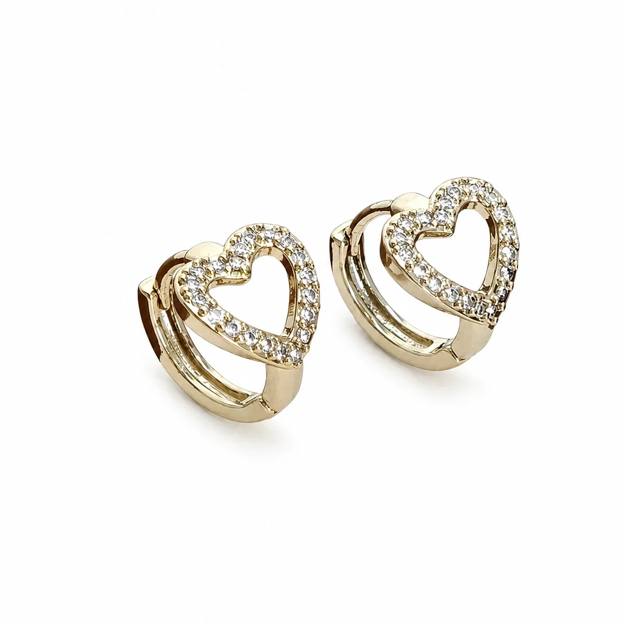 Gilded 316 Stainless Steel CZ Motif Ear Cuffs - Gold Pavé Open Heart Single