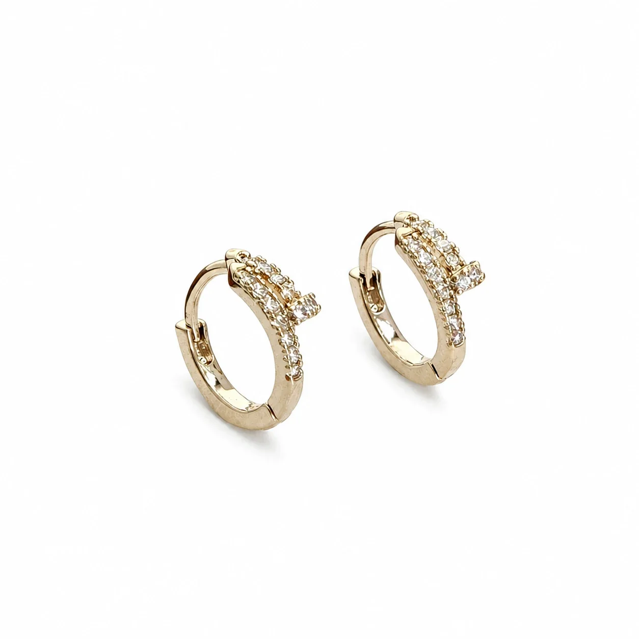 Gilded 316 Stainless Steel CZ Motif Ear Cuffs - Gold Pavé Overlap Single