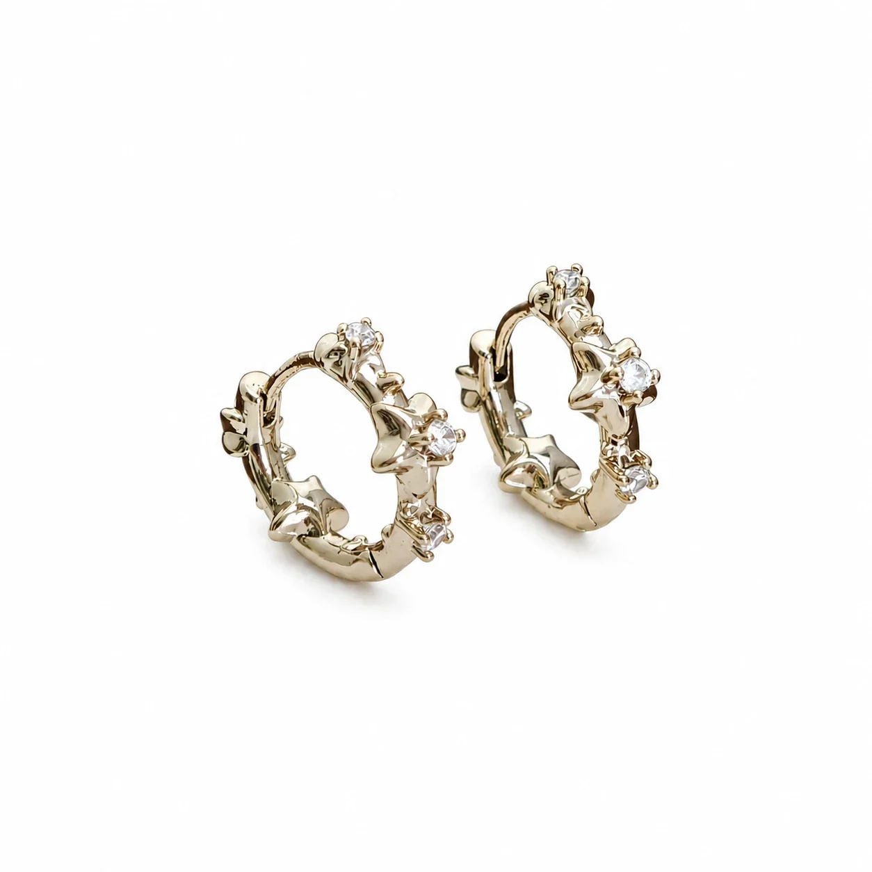 Gilded 316 Stainless Steel CZ Motif Ear Cuffs - Gold Floral CZ Single