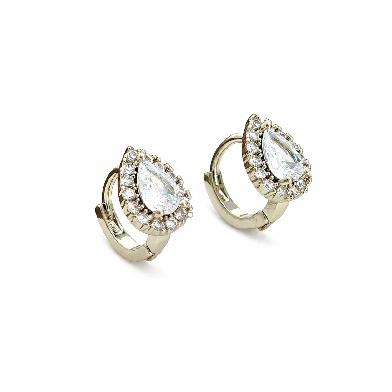 Gilded 316 Stainless Steel CZ Motif Ear Cuffs - Gold Pavé Teardrop Single